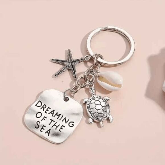 Turtle Starfish Shell Dreaming Of The Sea Keychain Key Ring - Picture 2 of 4